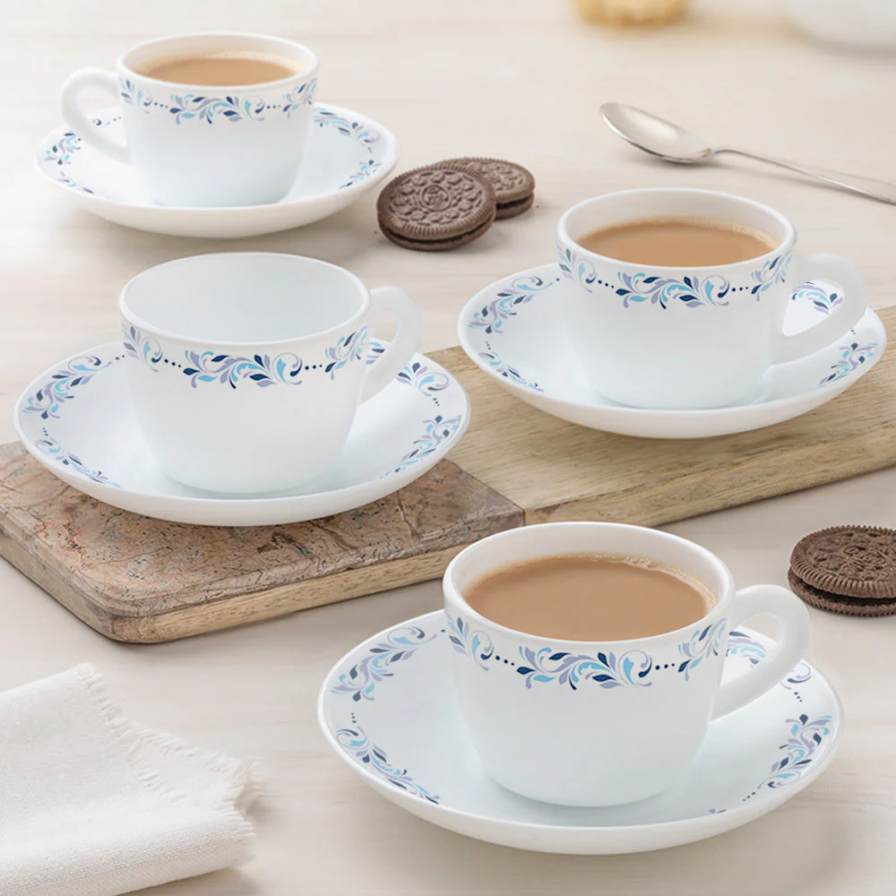Larah by Borosil Skyleaf Cup n Saucer Set, 140ml x 12