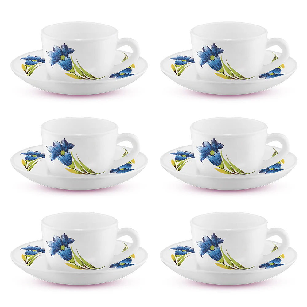 Larah by Borosil Nina Cup n Saucer Set, 140ml x 8