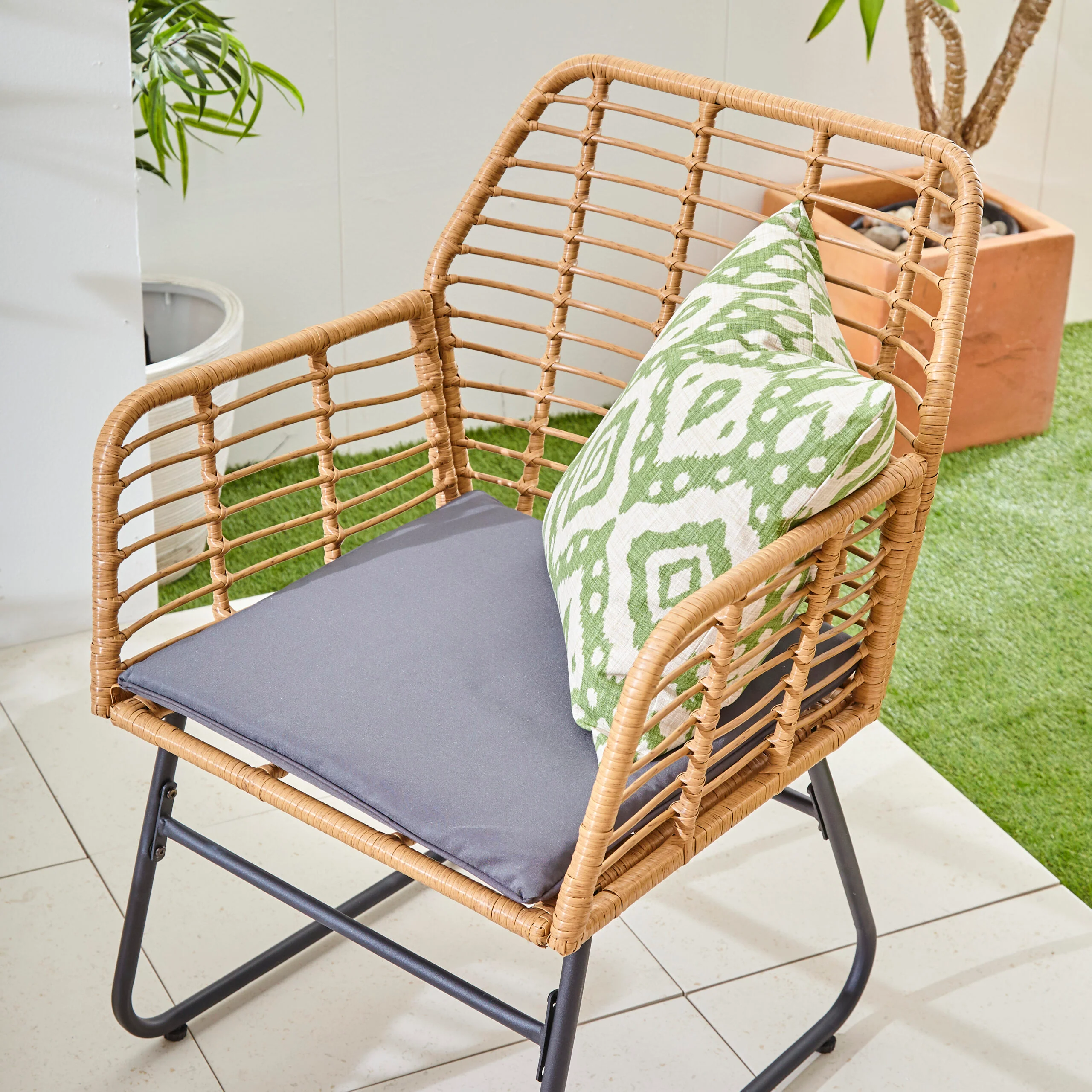 Neo Grey 3 Piece Bamboo Style Garden Table & Chairs Bistro Set