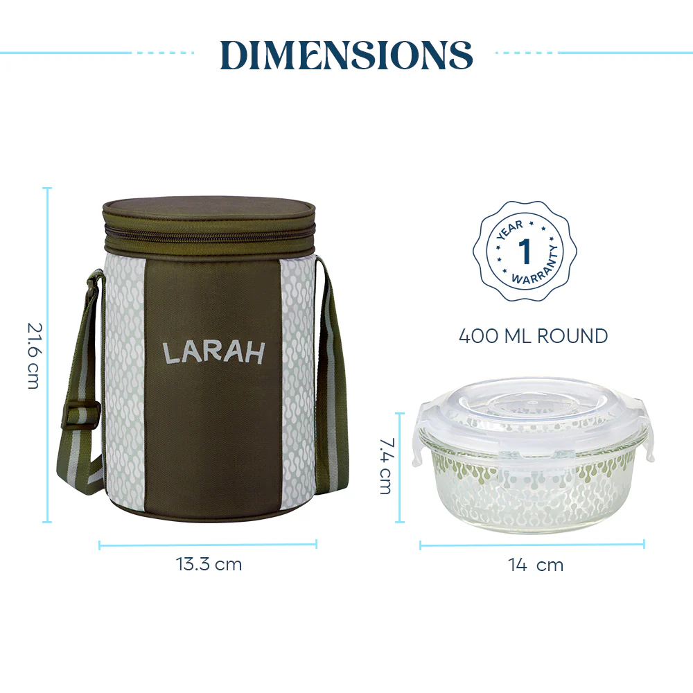 Larah Gracia Glass Lunchbox, Round x 3, 400ml x 3