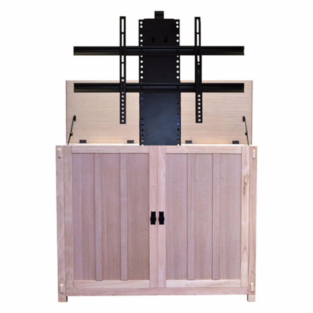 The Elevate 72106 Unfinished Mission Style Smart TV Lift Cabinet for 50 Inch Flat screen TVs