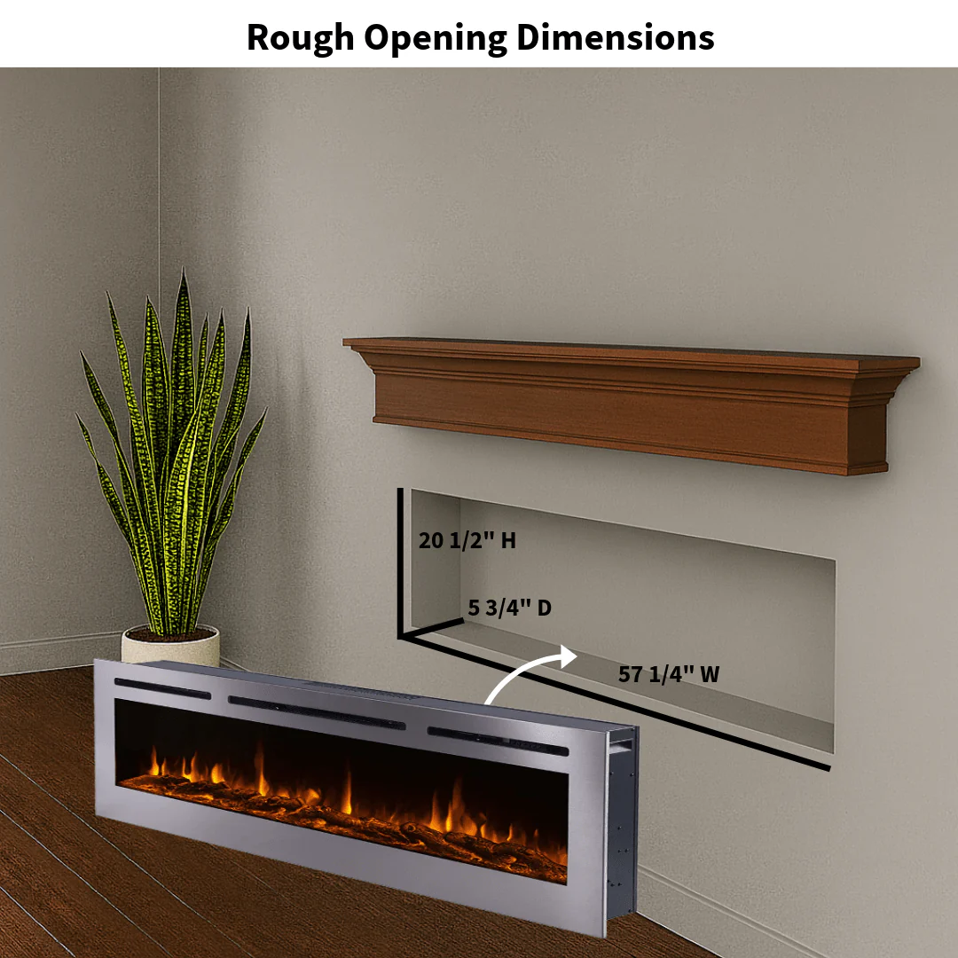 The Sideline Deluxe Stainless Steel 60 Inch Recessed Smart Electric Fireplace 86277