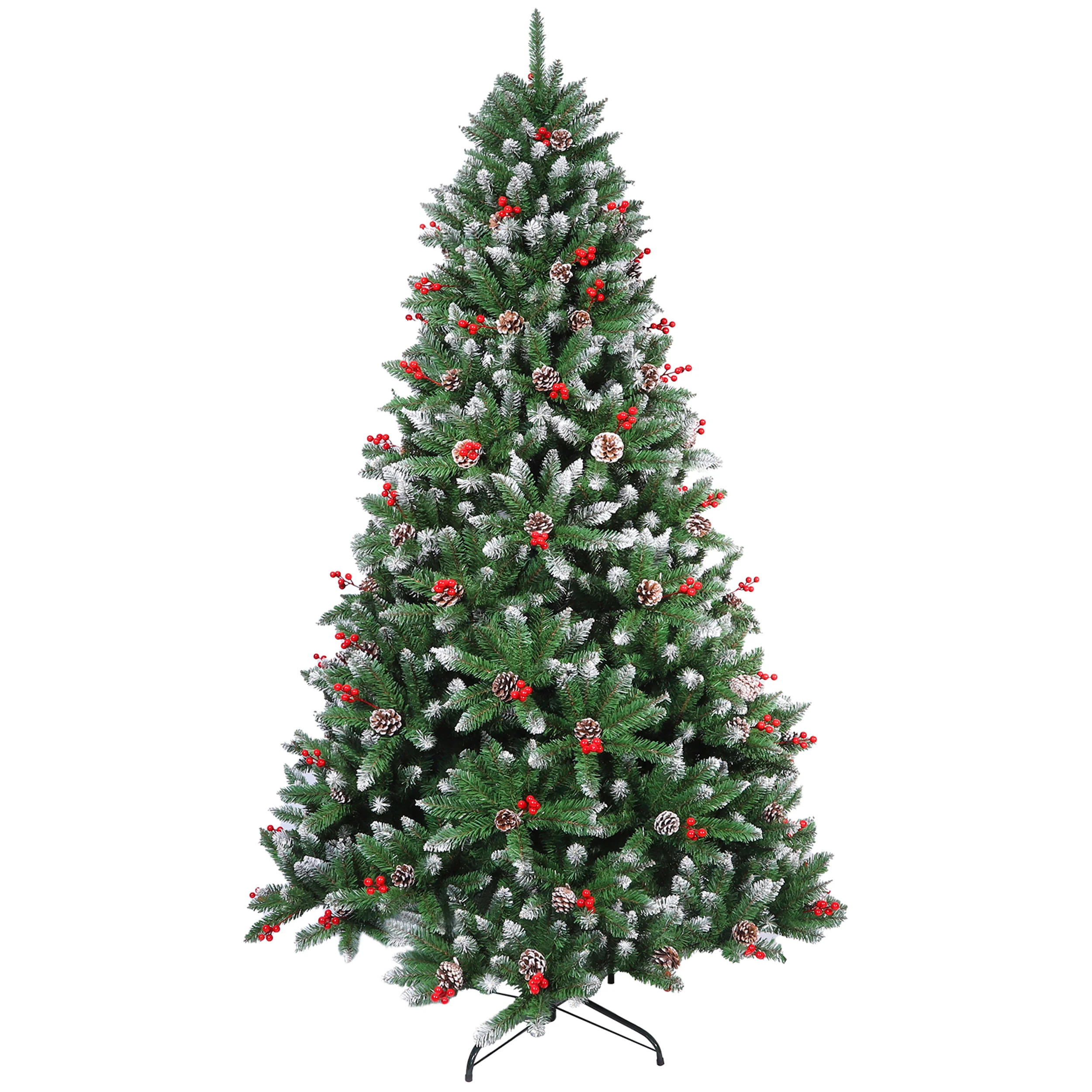 Neo Christmas Tree Artificial 7-Foot Flocked Pine Cone Red Berries