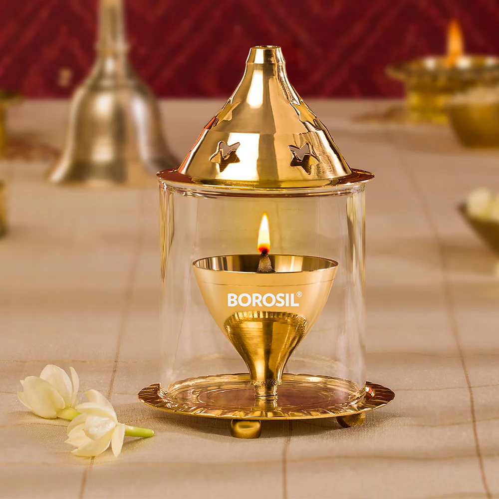 Borosil Akhand Diya, Brass, Small