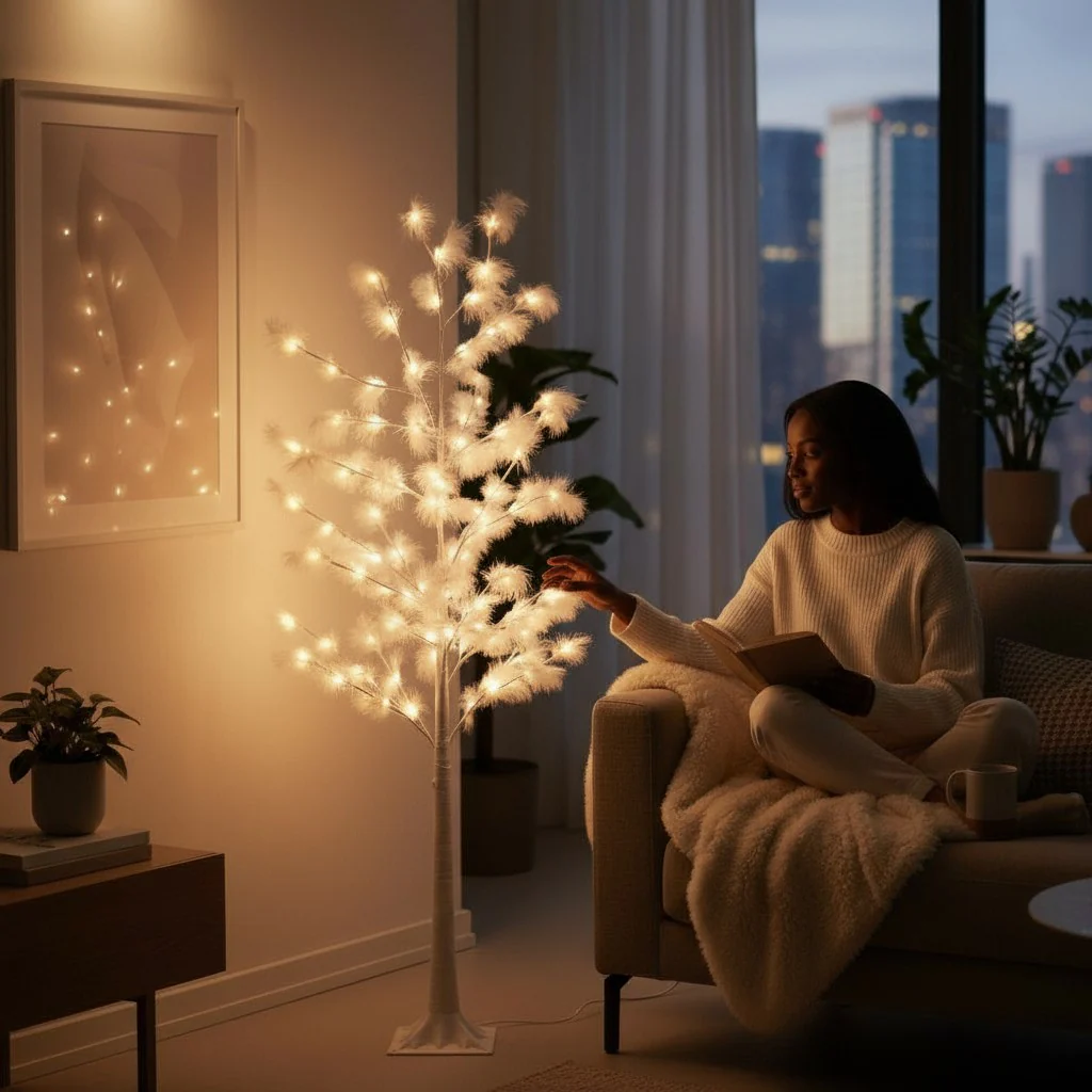 1.2m Feather Design LED Tree White