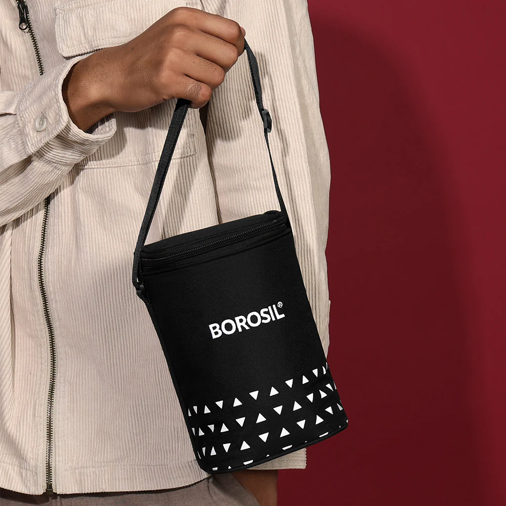 Borosil Kube Black Glass Lunch Box, Round x 3 (Tall), Set of 3, 400ml