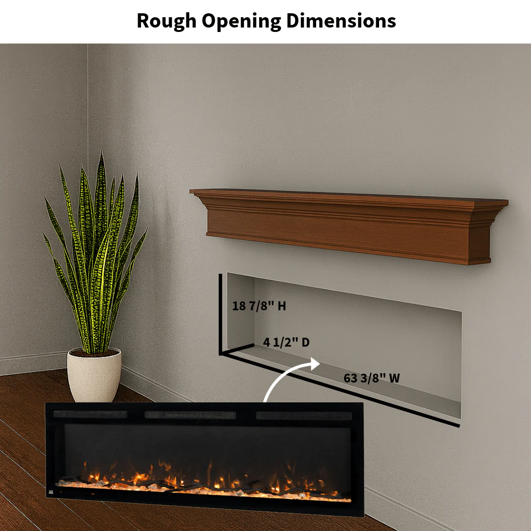 Sideline Fury 65 Inch Slim-Depth Recessed Smart Electric Fireplace 80056