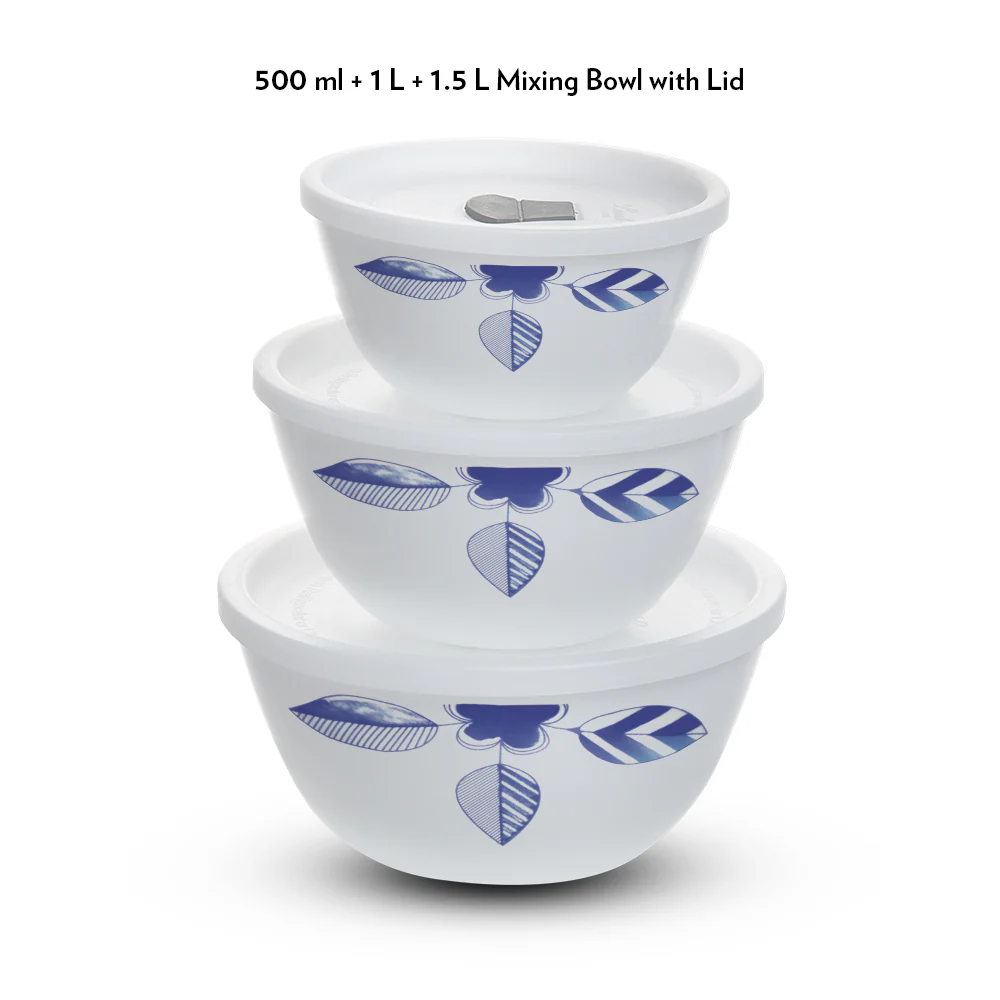 Larah by Borosil Morning Glory 4 pc Mixing Bowl, 500 ml + 1 L + 1.5 L