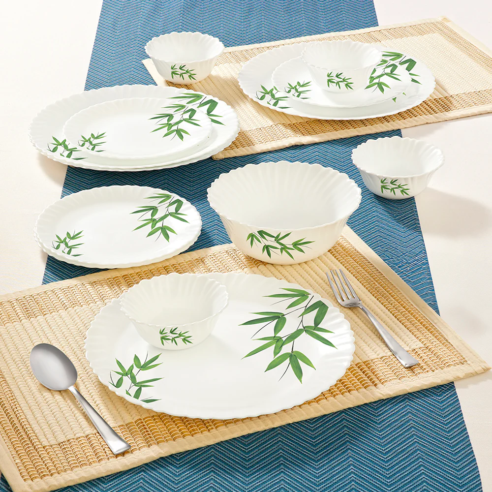 Larah by Borosil Bamboo Leaves Dinner Set, 13 pc