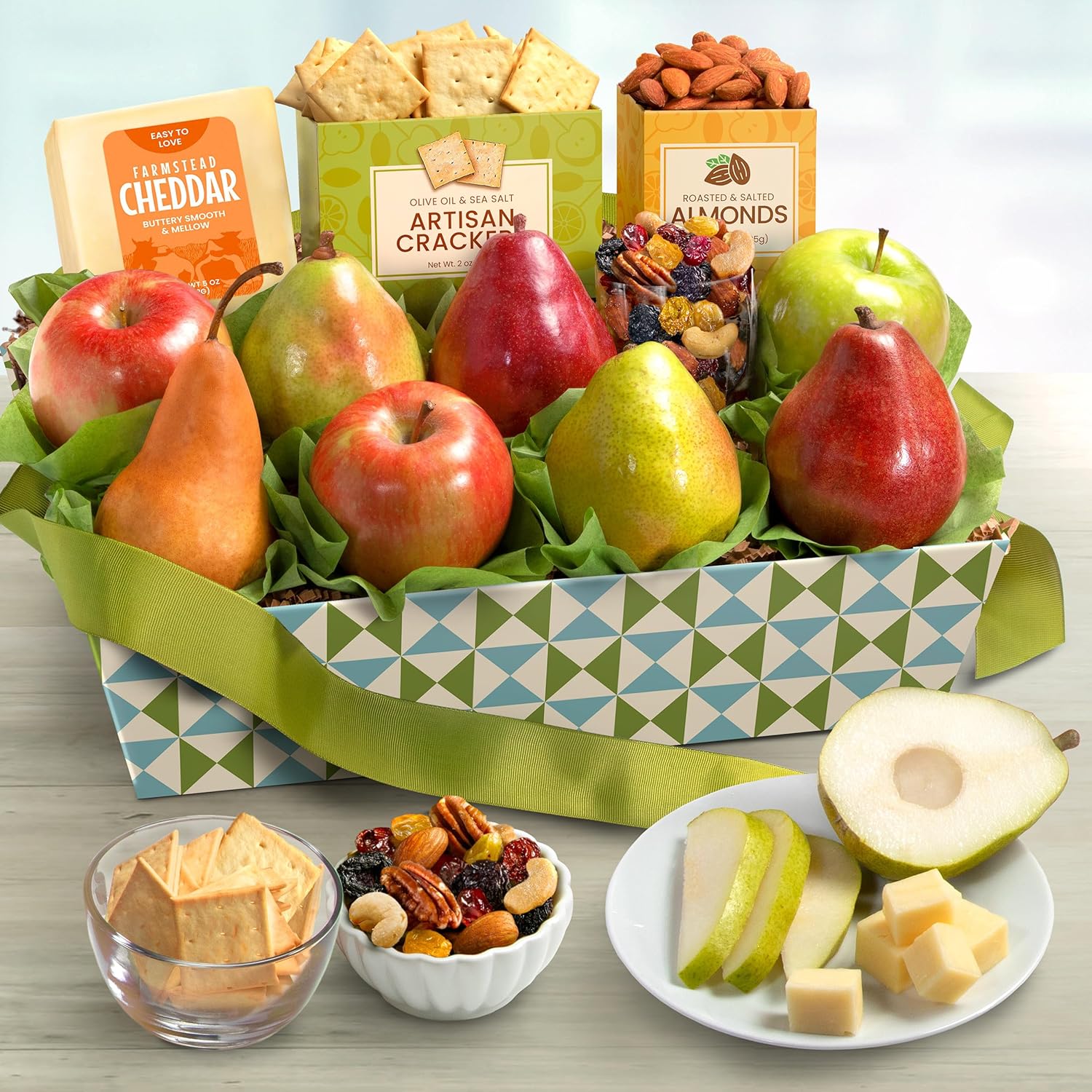 Happy Holidays Fresh Fruit Basket with Cheese and Nuts