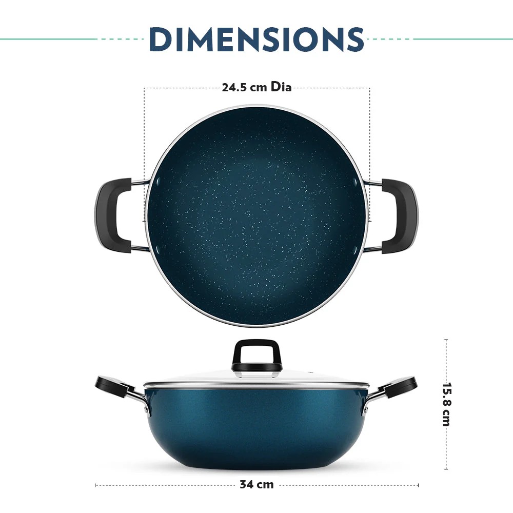 Borosil Pro Chef Non-stick Kadhai w Lid, 24 cm