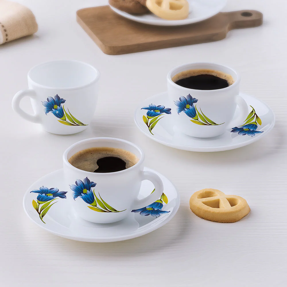 Larah by Borosil Nina Cup n Saucer Set, 140ml x 8