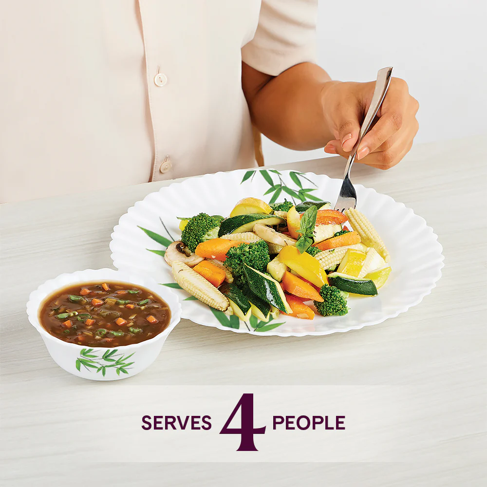 Larah by Borosil Bamboo Leaves Dinner Set, 12 pc