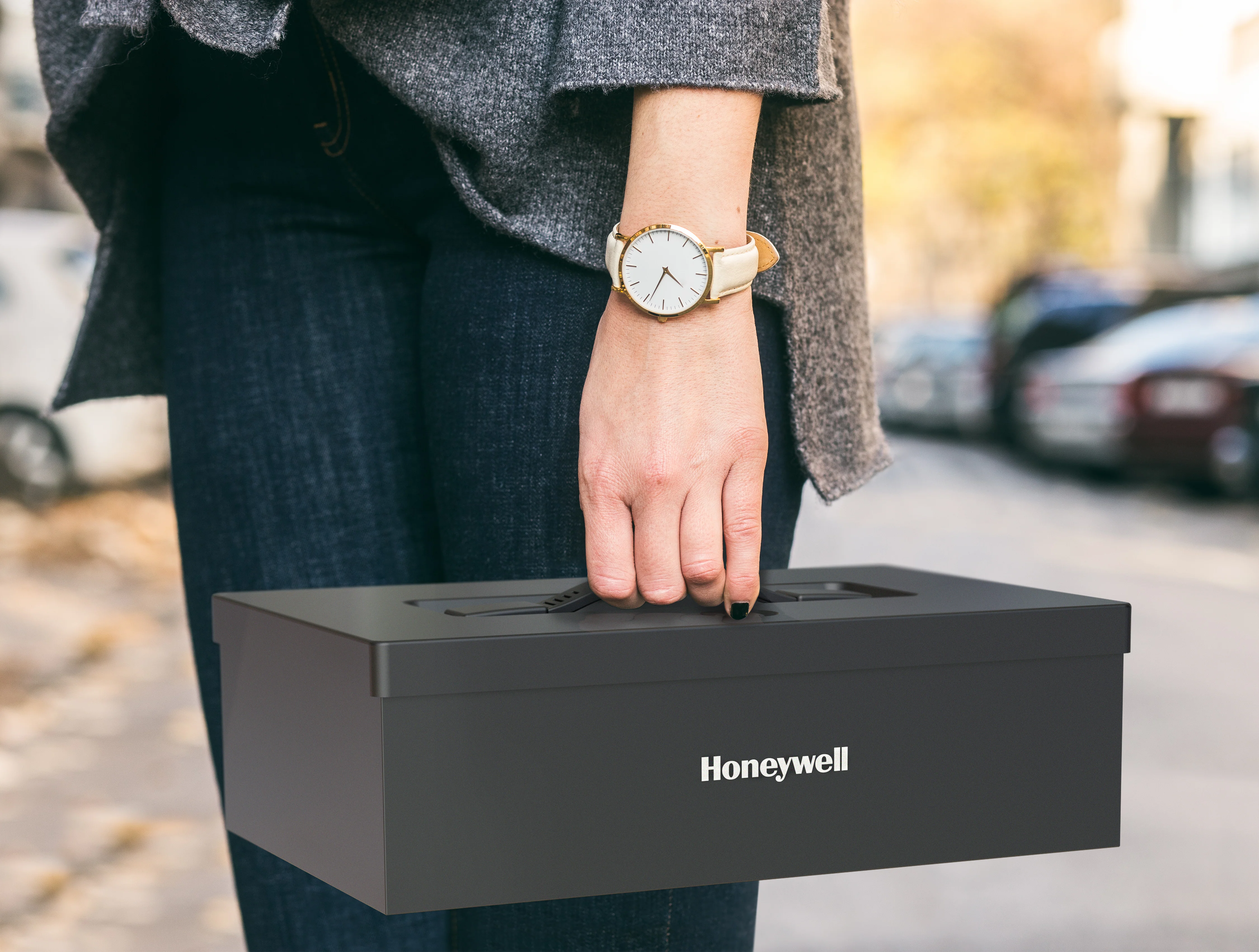 Honeywell 6124 Small Key Locking Steel Security Box with Carry Handle