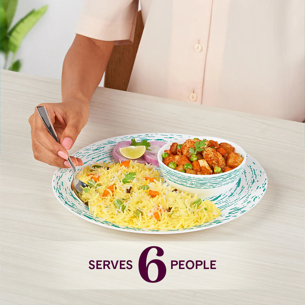 Larah by Borosil, Opalware, Microwave Safe, Blue Nova Dinner Set, 33 pc