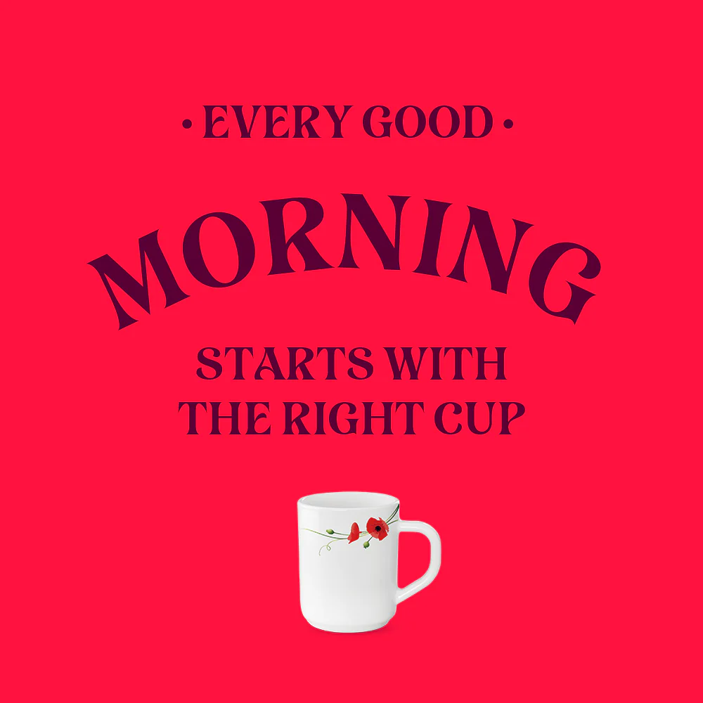 Larah by Borosil Red Carnation Mug Set, 240ml x 6