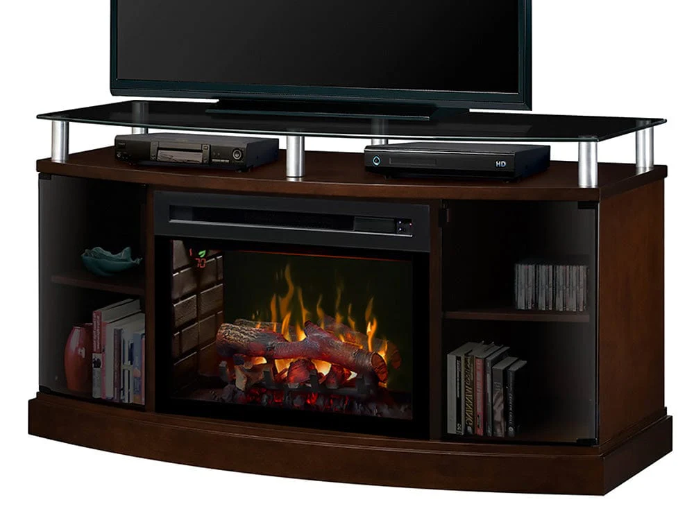 Windham Electric Fireplace Media Console in Mocha w/ Logs