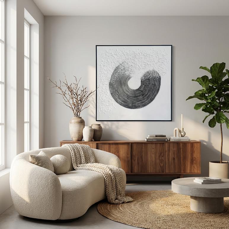 100 x 100cm Ripple Effect Painting Black & White