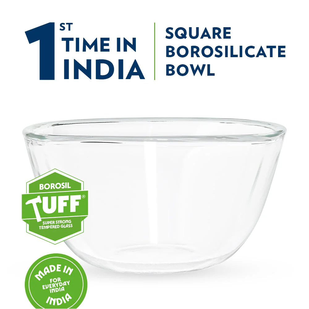 Borosil Square Mixing & Serving Bowl, 500ml