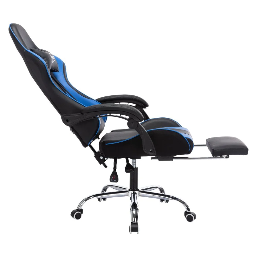 Neo Gaming Chair Blue & Black Leather With Massage Function & Footrest