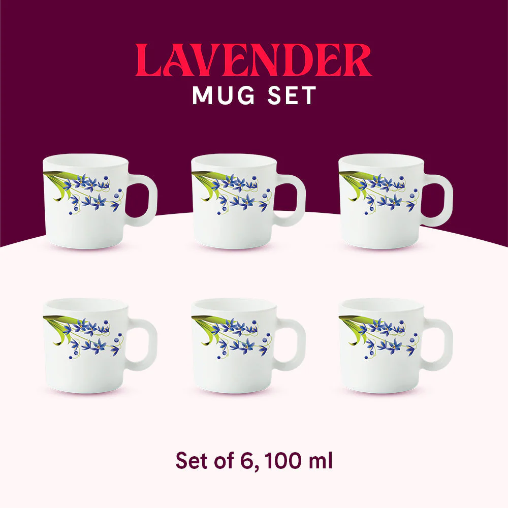 Larah by Borosil Lavender Mug Set, 240ml x 2