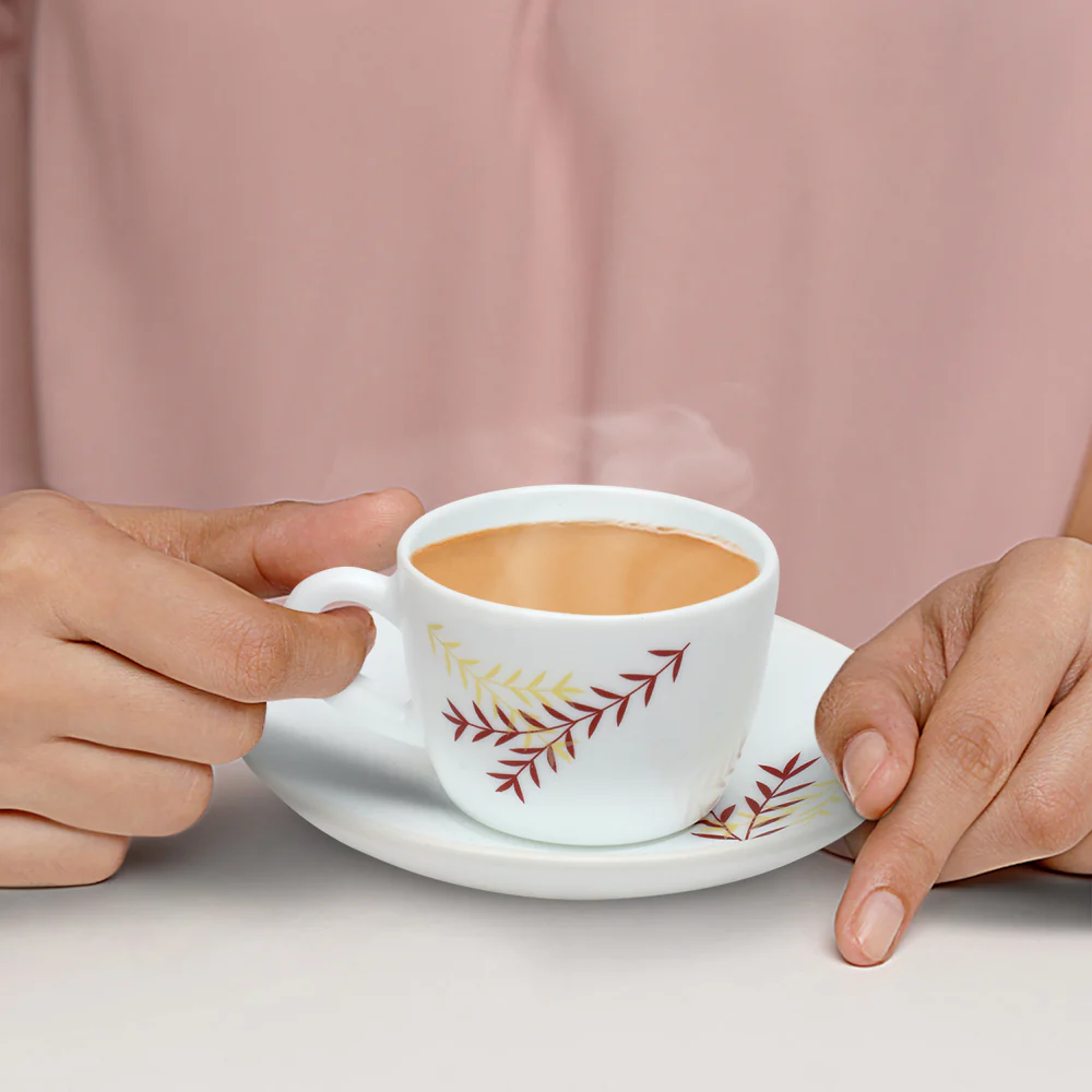 Larah by Borosil Oak Cup n Saucer Set, 140ml x 8