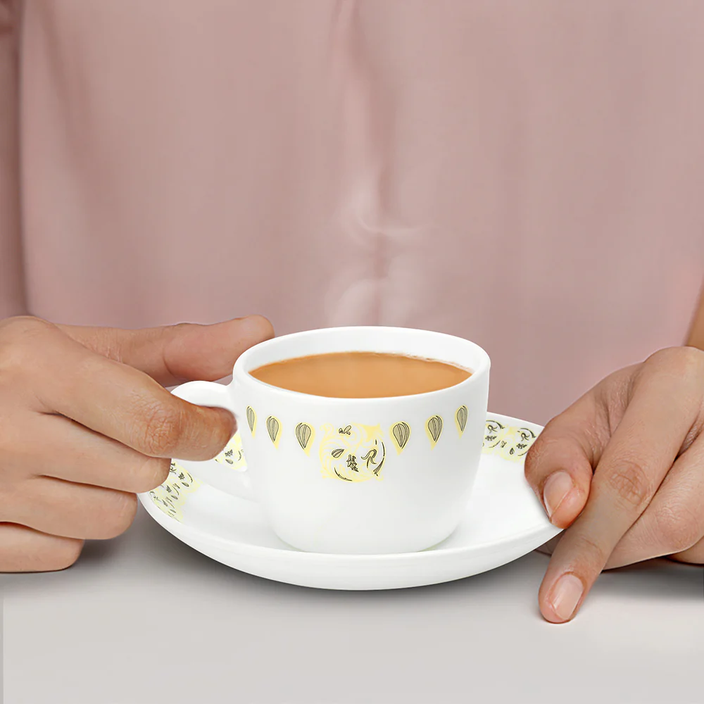 Larah by Borosil Ora Gold Cup n Saucer Set, 140ml x 8