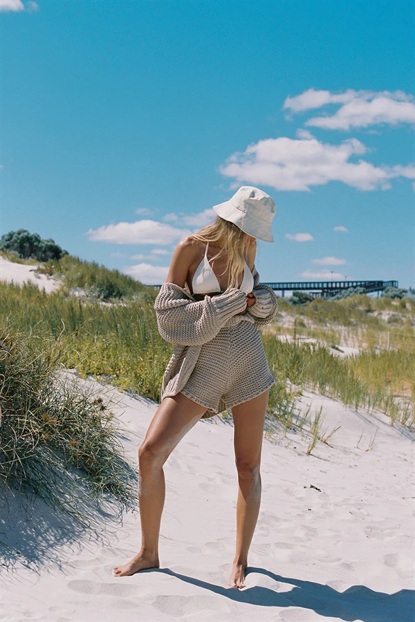 SAMPLE-Chunky Panama Cardi - Tan