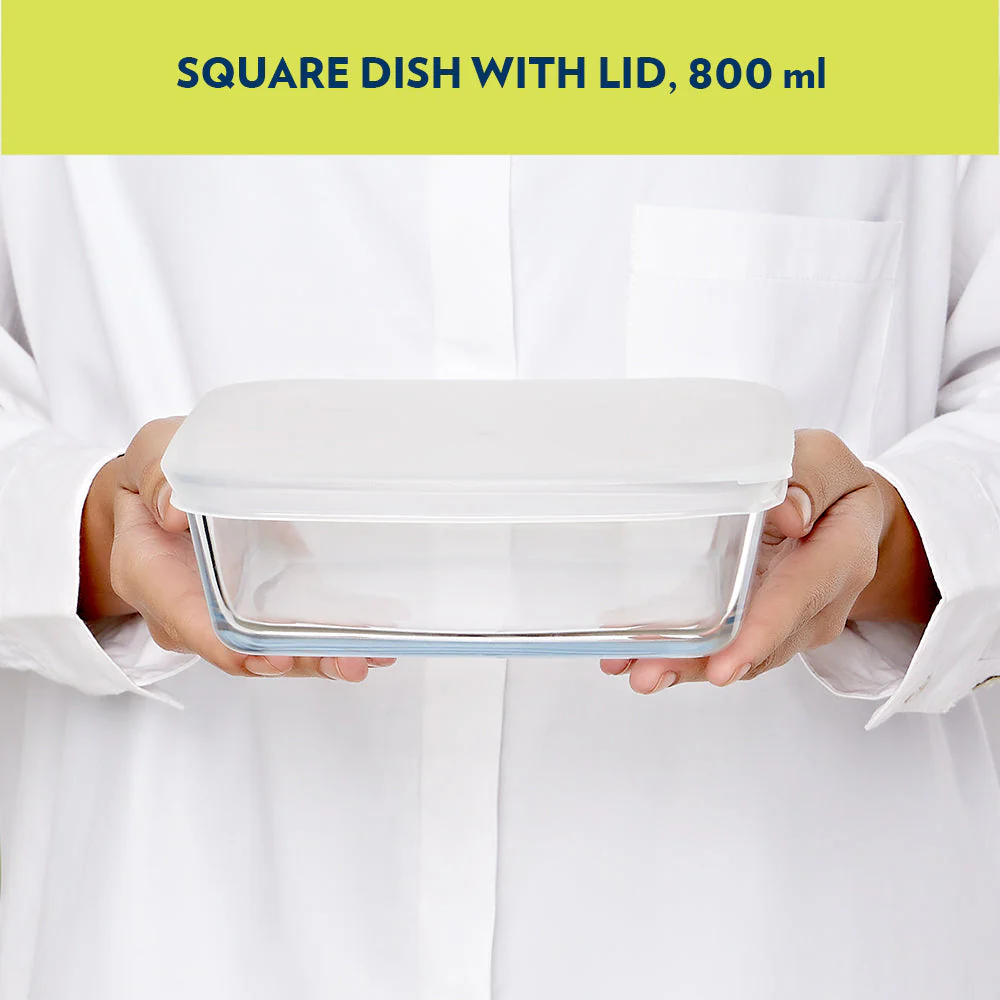 Borosil Square Baking Dish w lid, 800ml
