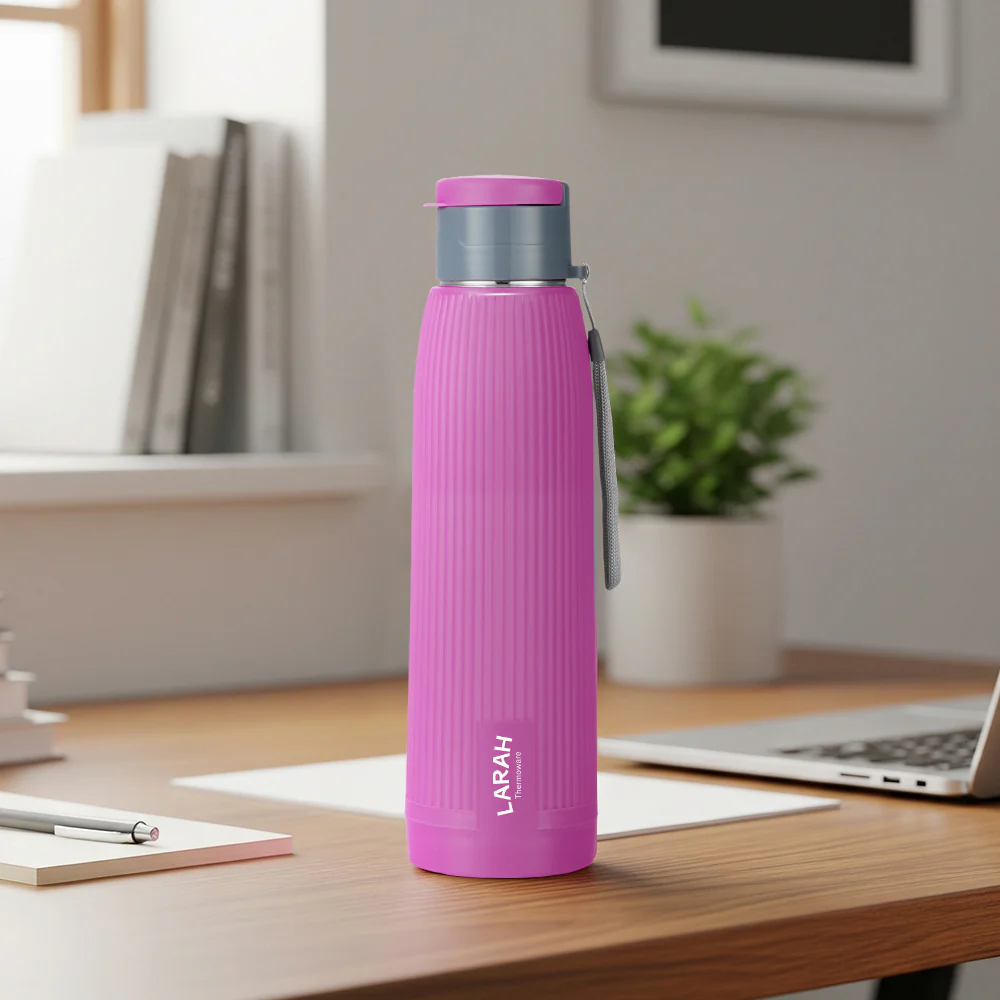 Larah Lava Fluted PU Thermoware Bottle, 700 ml, Purple