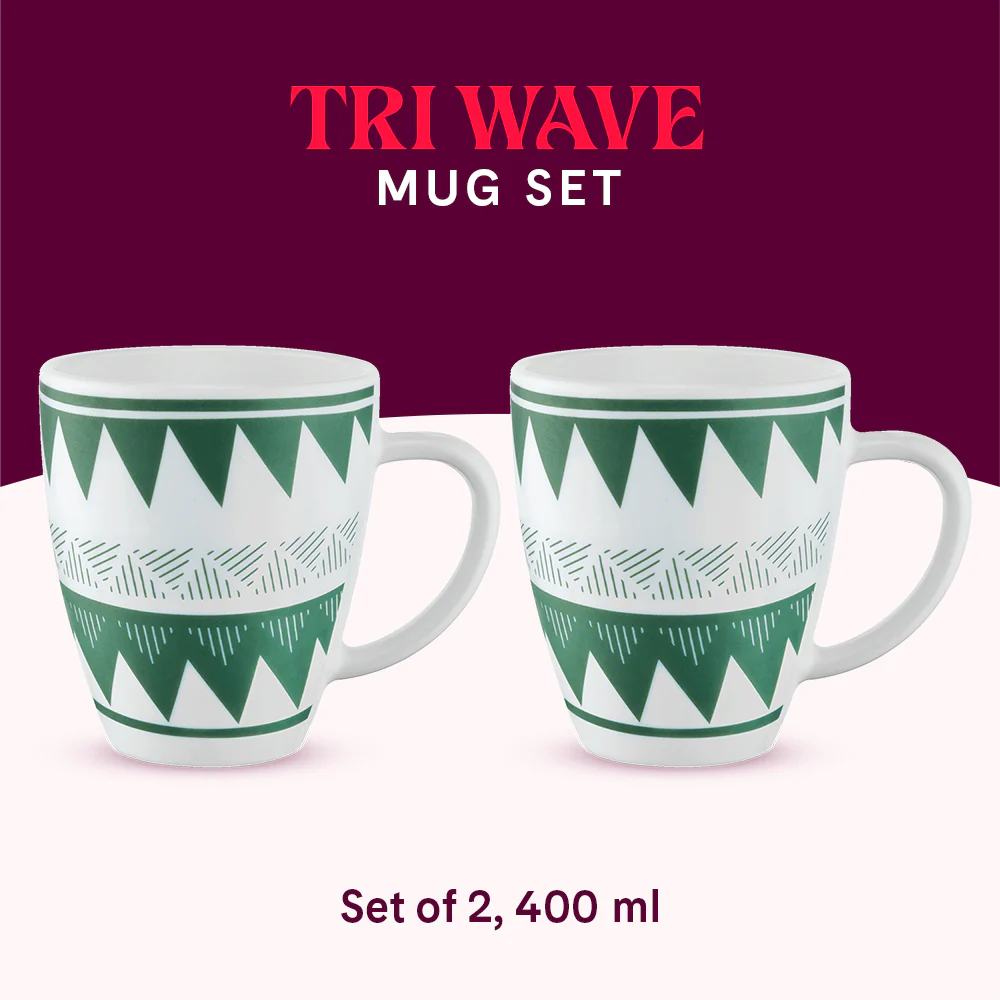 Larah by Borosil Tri Wave Mug Set, 400ml x 2