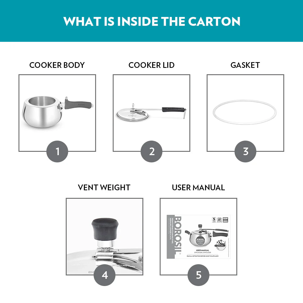 Borosil Pronto Edge SS Pressure Cooker, 3L