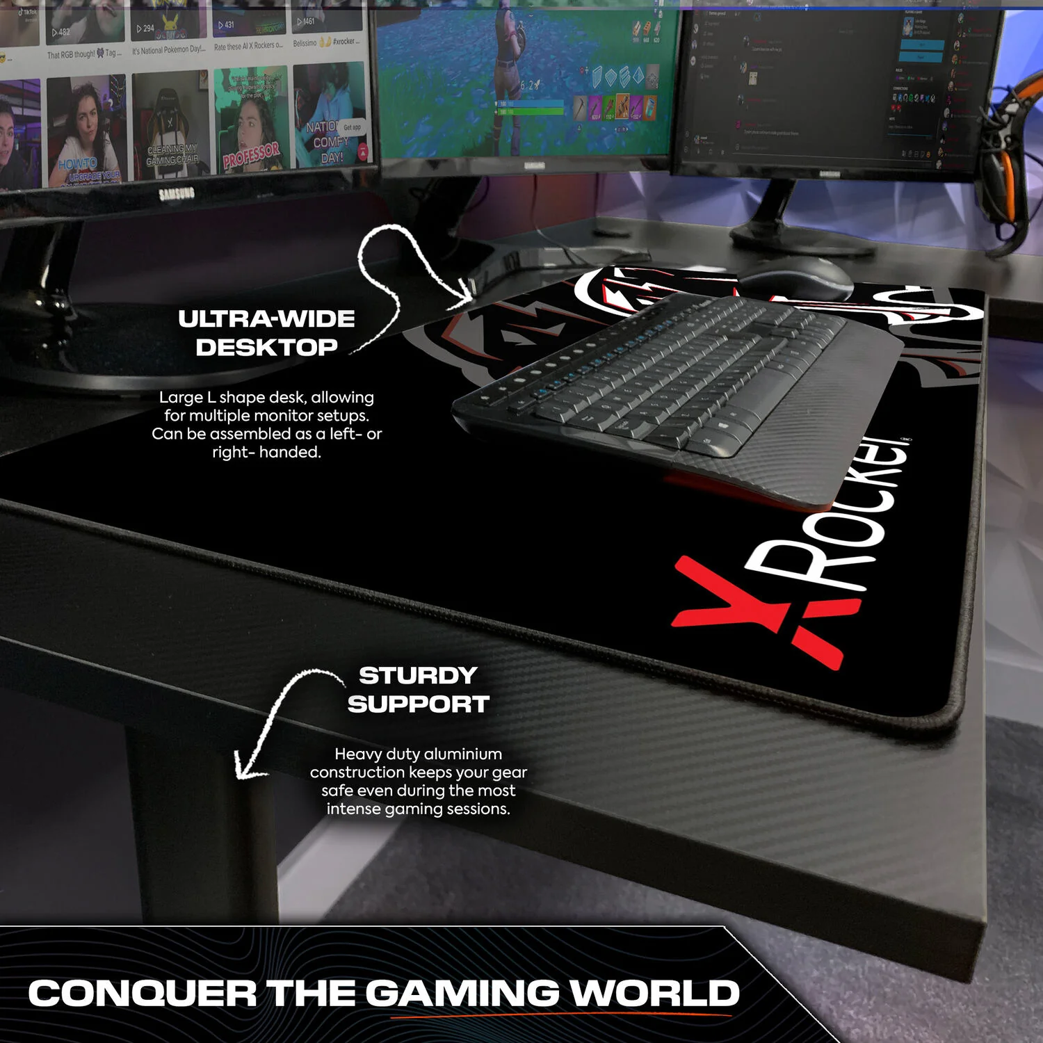 Panther XL 155cm Reversible Corner Gaming Desk with Mousepad - Carbon Black