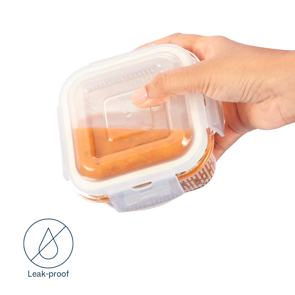 Larah Vogue Glass Lunchbox, Square x 4, 320ml x 4