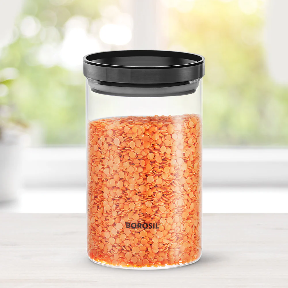 Stack n Store Airtight Glass Jar with Black PP lid