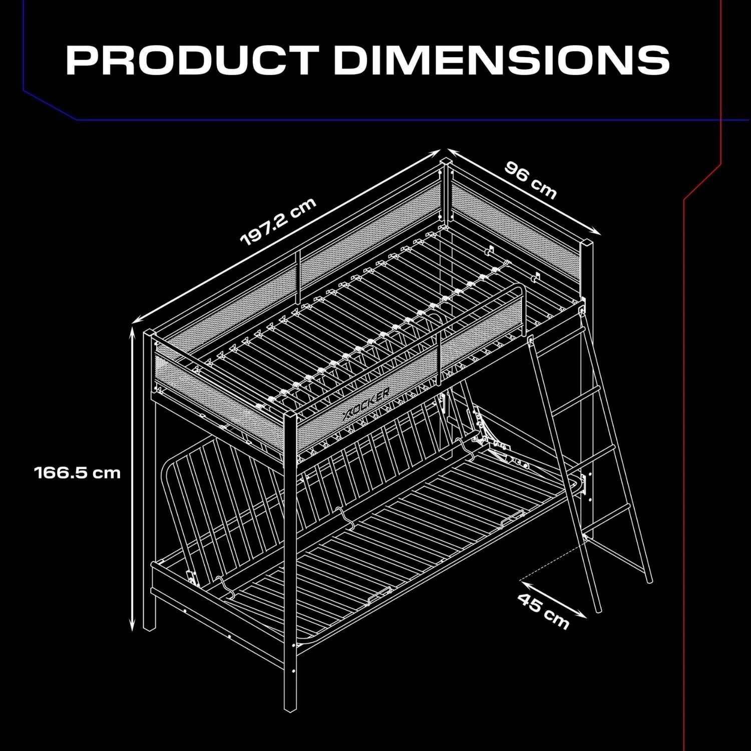 Stronghold Gaming Bunk Bed with Double Futon Cushion - Black