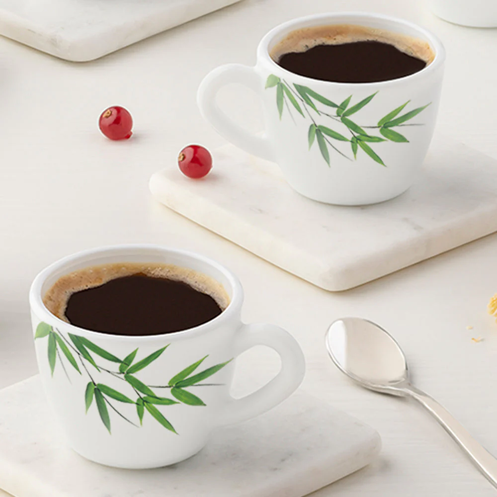 Larah by Borosil Bamboo Leaves Cup Set, 140ml x 6