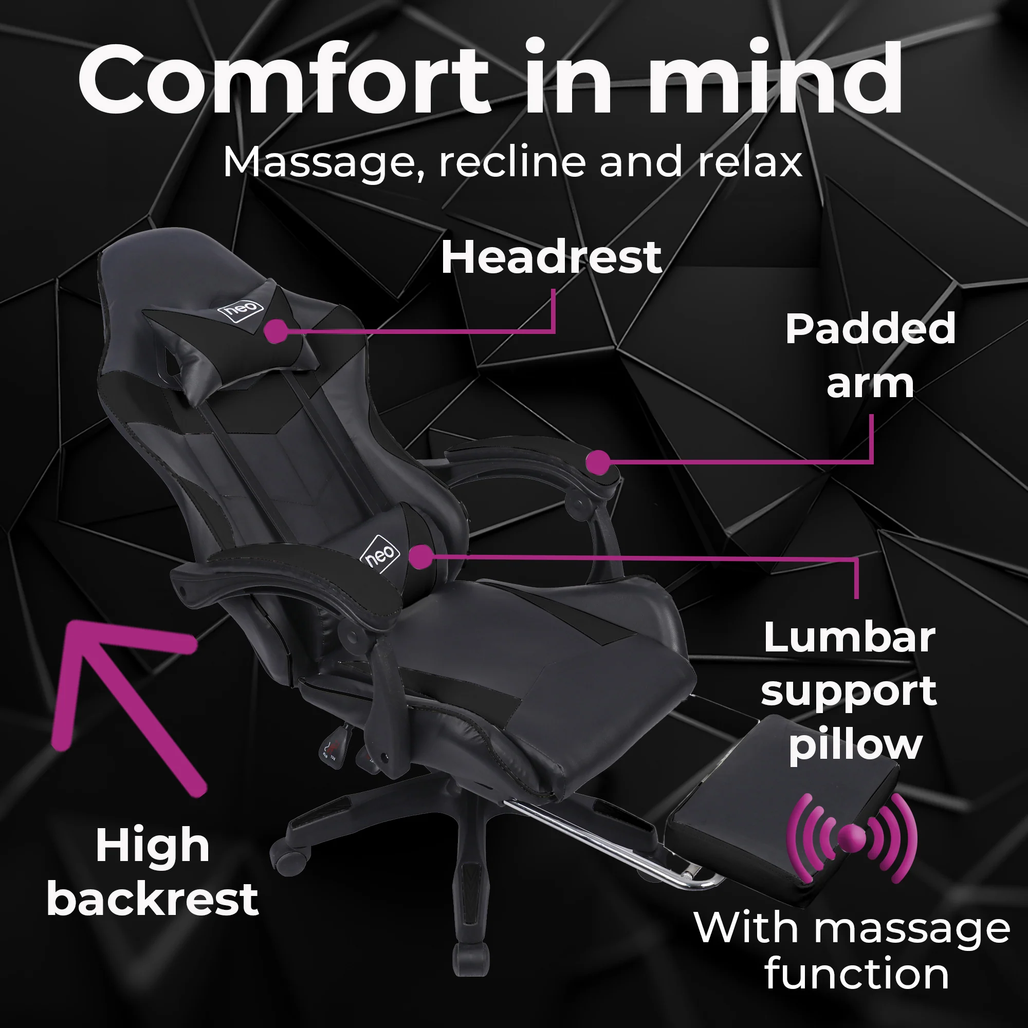Neo Gaming Chair Black PU Leather with Footrest