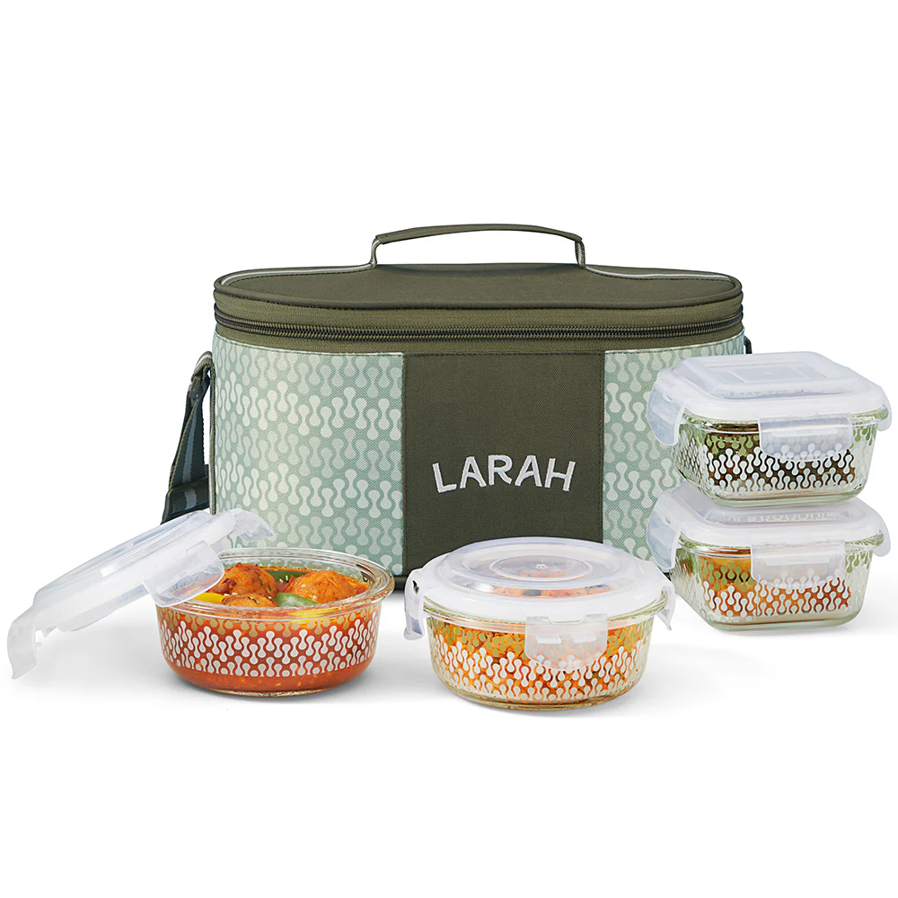 Larah Gracia Glass Lunchbox, 320ml x 2 + 400ml x 2