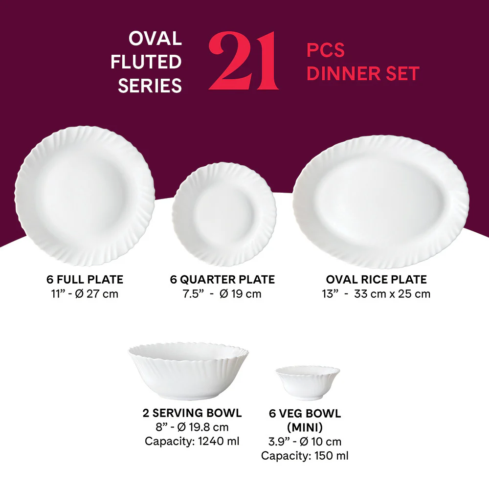 Larah by Borosil Oval Dinner Set, 21 pc