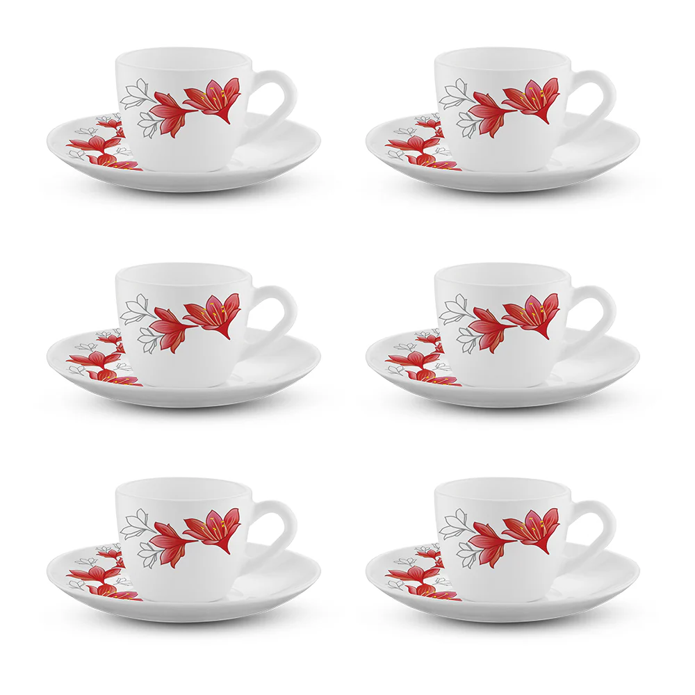 Larah by Borosil Ruby Cup n Saucer Set, 90ml x 12