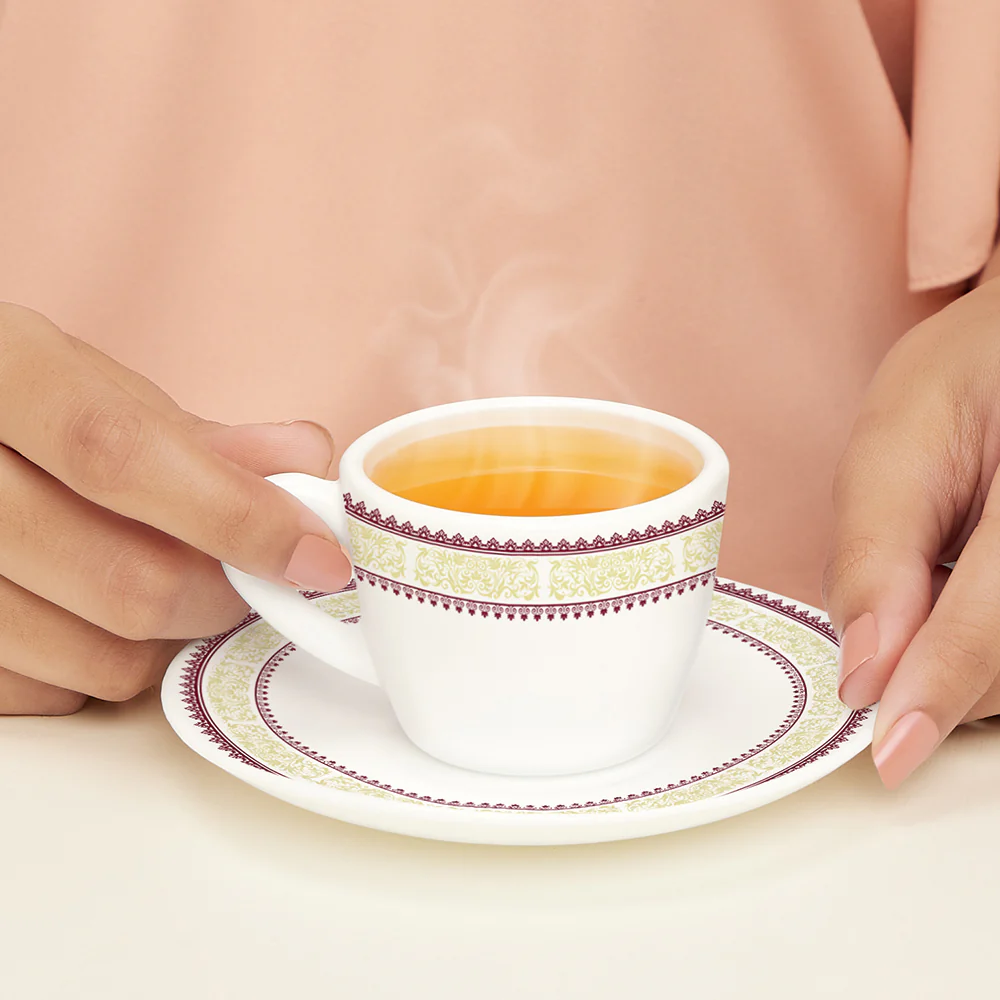 Larah by Borosil Elega Cup n Saucers Set, 90ml x 12