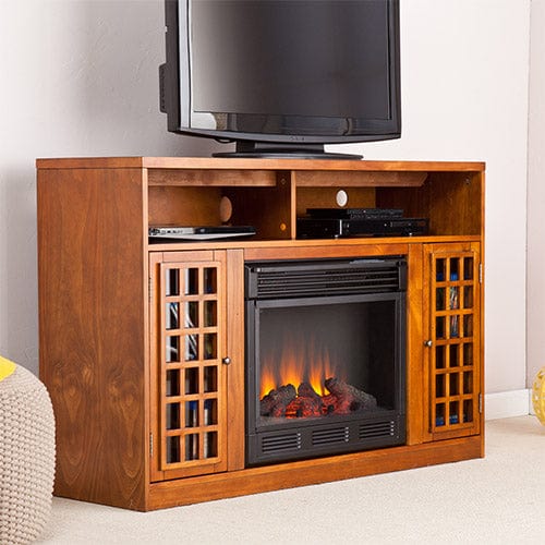 Narita Electric Fireplace Media Cabinet in Glazed Pine