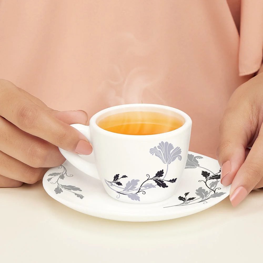 Larah by Borosil Millenia Cup n Saucer Set, 140ml x 12