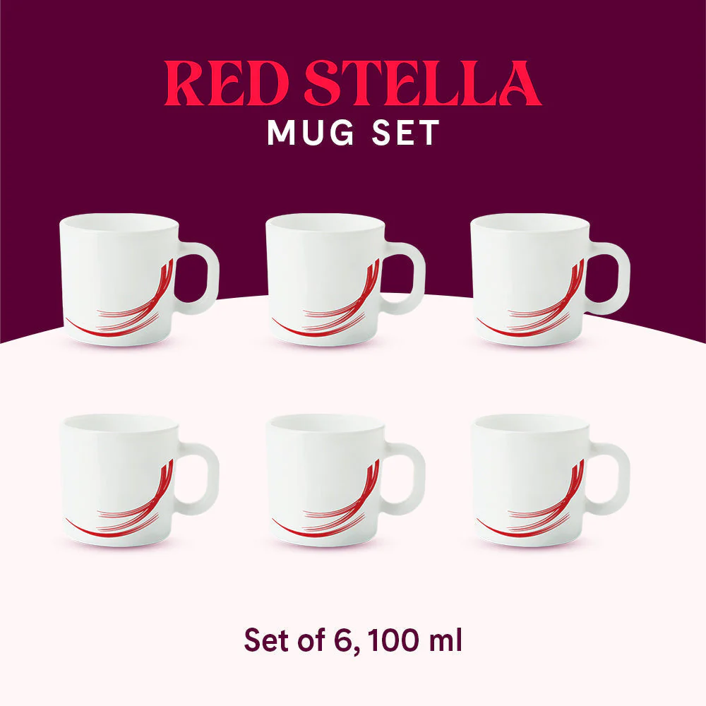 Larah by Borosil Red Stella Mug Set, 240ml x 2