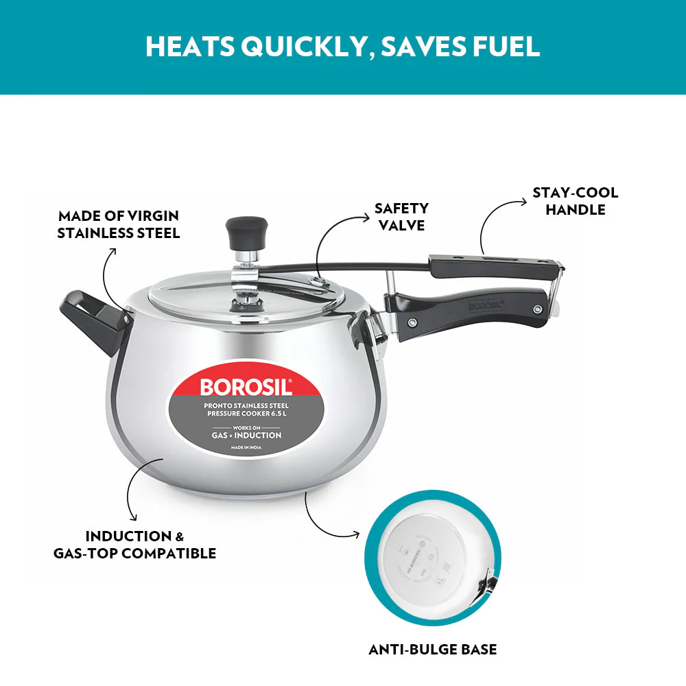 Borosil Pronto SS Pressure Cooker, 6.5L