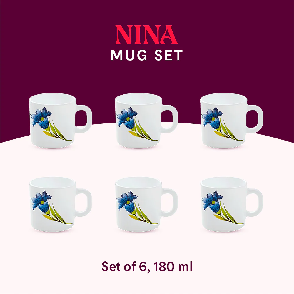 Larah by Borosil Nina Mug Set, 180ml x 6