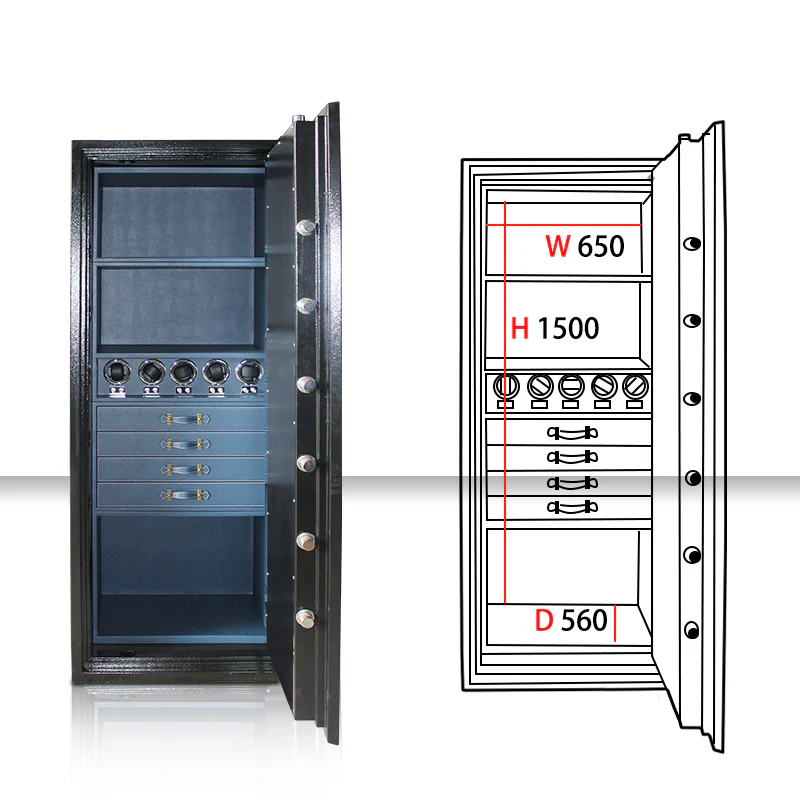 JB Large Watch Winder & Jewelry Safe Fireproof 4 Jewelry Drawers & 5 Watch Winders