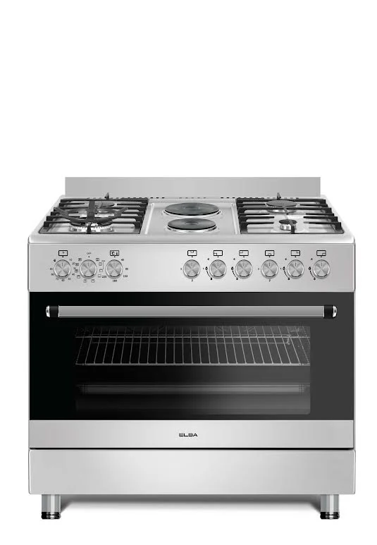 Elba Essential 90cm 4 Burner Gas/Electric Stove & Oven - Silver