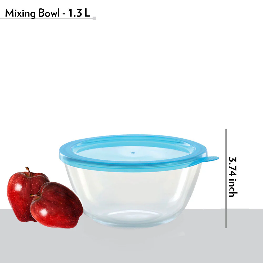 Borosil Mixing & Serving Bowl, Blue Lid, 1.3L